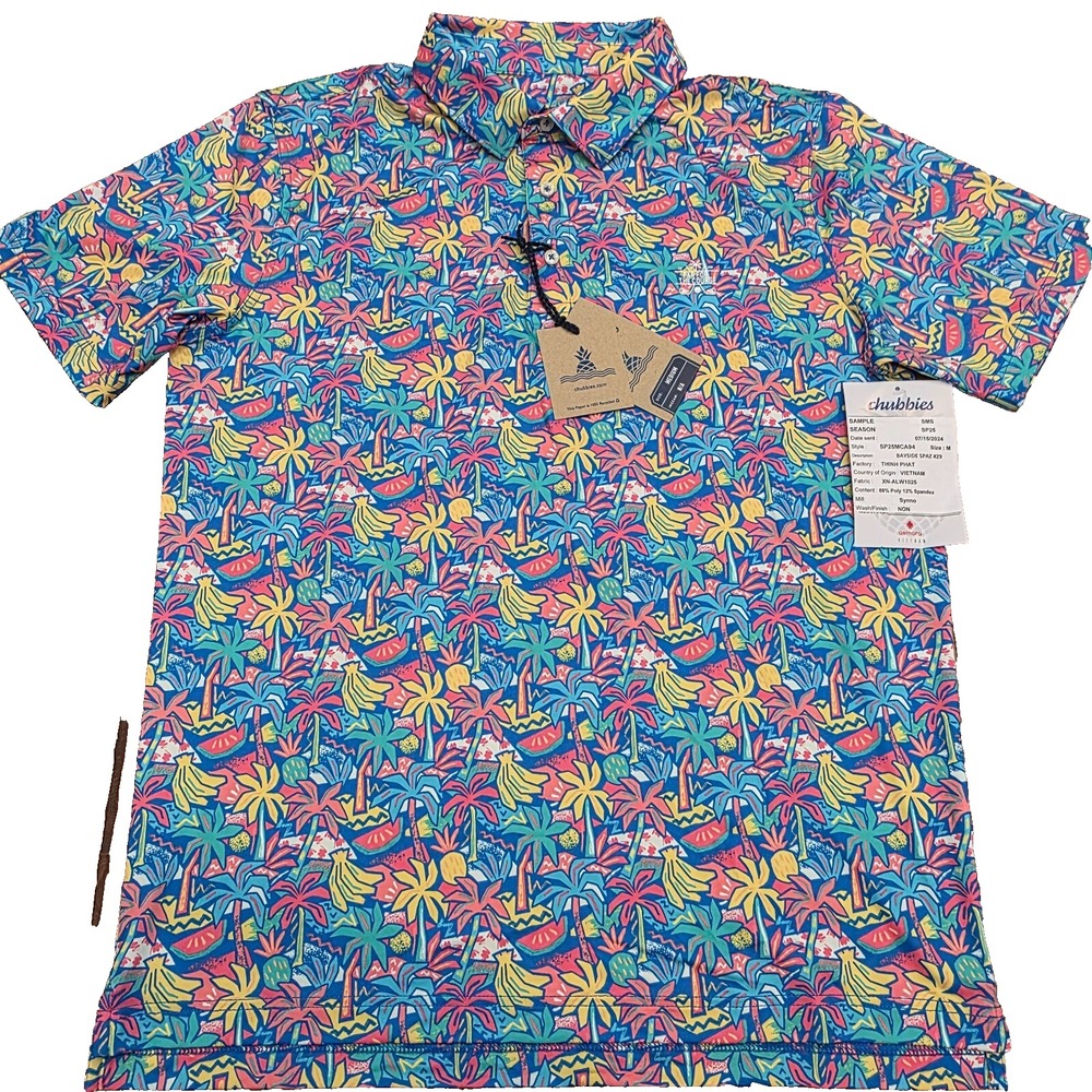 Chubbies Golf "Bayside Spaz" Performance‎ Polo 2.0 Tropical All Over Print - M